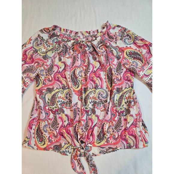 NY Collection Paisley Print Off-Shoulder Top Bell Sleeves Crochet Size 2X New - Picture 7 of 14